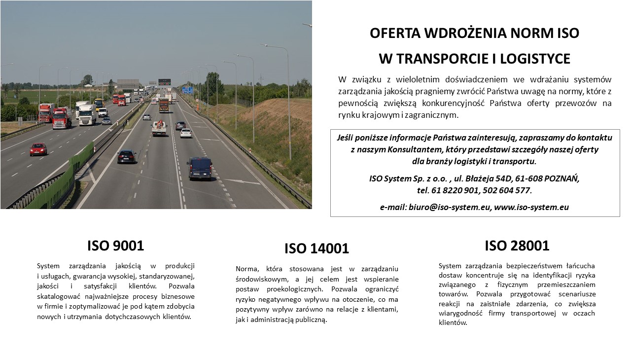 Oferta ISO dla transportu